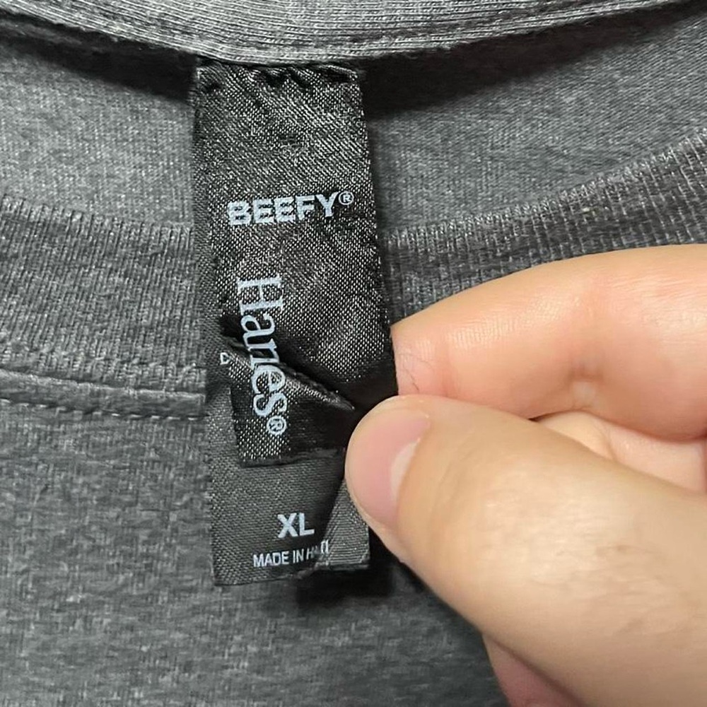 blank dark grey Hanes Beefy long sleeve crewneck casual fall winter work shirt - Picture 3 of 4